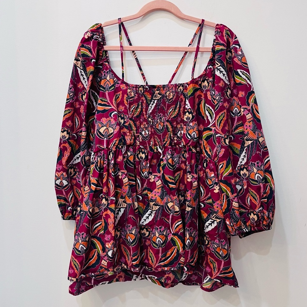 Cato Pink Colorful Floral Puffy Sleeves Blouse sz 18/20W - Picture 2 of 9